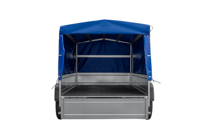 Twee-assige aanhanger 264x125 UNITRAILER GARDEN 264/2 KIPP met H-800 frame en blauwe afdekking