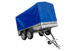 Tweeassige aanhanger met aluminium zijwanden 264x125 Unitrailer Garden 264/2 KIPP ALU met frame H-1100 en blauwe afdekking