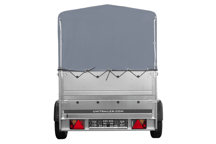 Lichte aanhangwagen op veren 200x125 UNITRAILER GARDEN 201/R KIPP met BIS zijwanden, H-800 frame en grijze afdekking