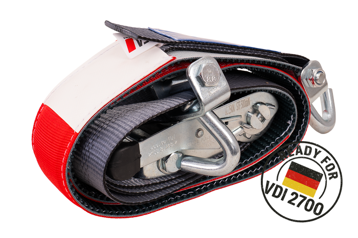 Set van vier HEFFA CARLINE 130 aanhangwagentransportbanden, wielborgriemen 2,8m/50mm/5t VDI 2700