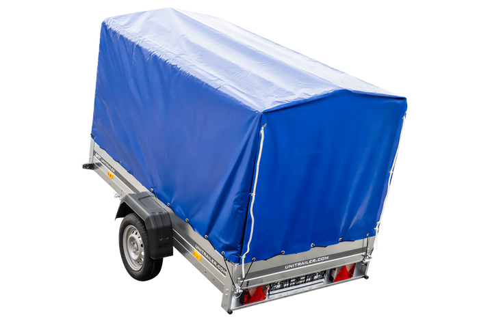 Autoaanhanger 230x125 UNITRAILER GARDEN 230 KIPP met H-1100 frame en blauwe hoes