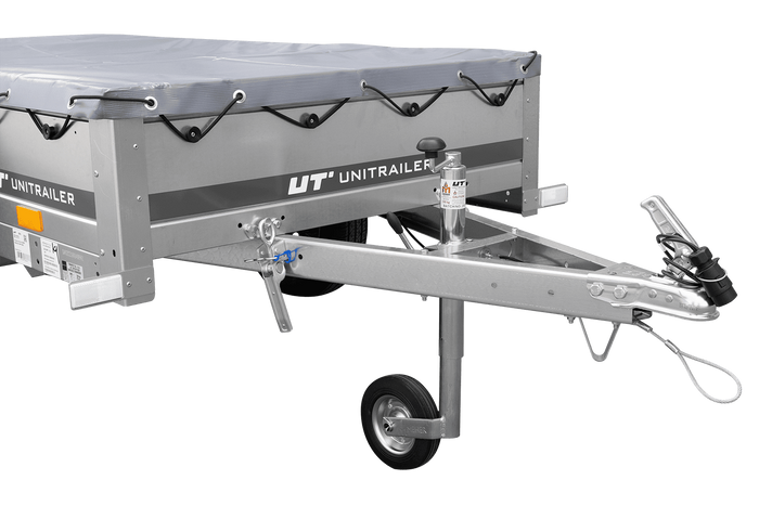 Enkelassige aanhanger 200x106 UNITRAILER GARDEN 200 KIPP met H-0 frame en grijze afdekking