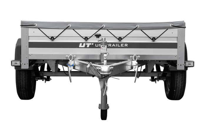 Enkelassige aanhanger op veren met aluminium zijwanden 200x125 Unitrailer Garden 201/R KIPP ALU met H-0 frame en grijze afdekking