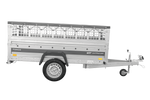 Enkelassige aanhanger 230x125 UNITRAILER FORCE 230 KIPP met gaaswanden, H-0 frame en grijze afdekking.