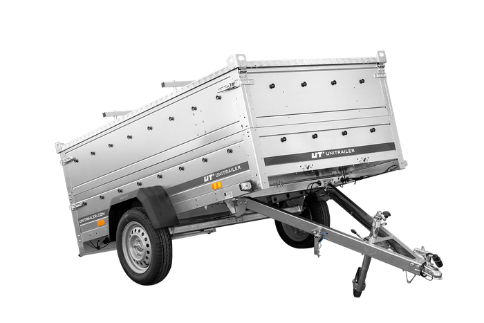 Enkelassige aanhanger 230x125 UNITRAILER GARDEN 230 KIPP met BIS-zijwanden en aluminium afdekking