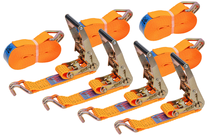 Set van vier UNITRAILER 8m/50mm/5t oranje transportbanden met spaninrichting