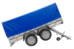 Tweeassige aanhanger met aluminium zijwanden 264x125 Unitrailer Garden 264/2 KIPP ALU met H-800 frame en blauwe afdekking