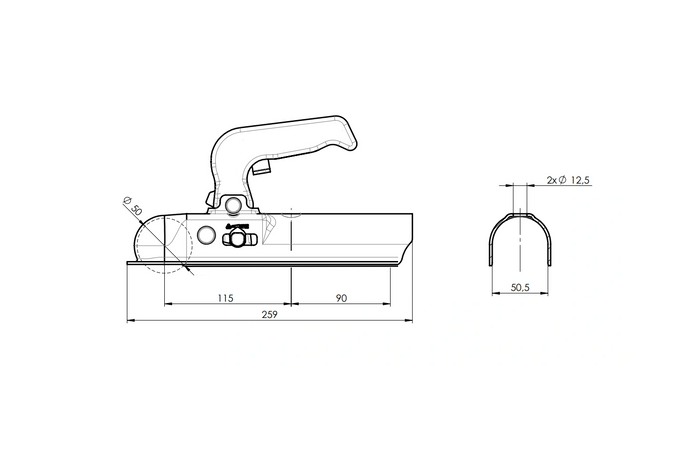 CHOOYO JD.00.53.005 kogelkoppeling voor een aanhanger van 800 kg met een 50 mm buisvormige dissel.