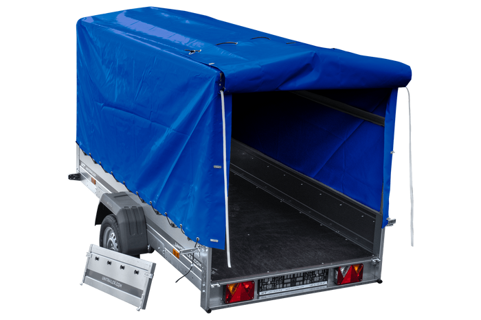 Autoaanhanger 264x125 UNITRAILER GARDEN 264 KIPP met H-1100 frame en blauwe hoes