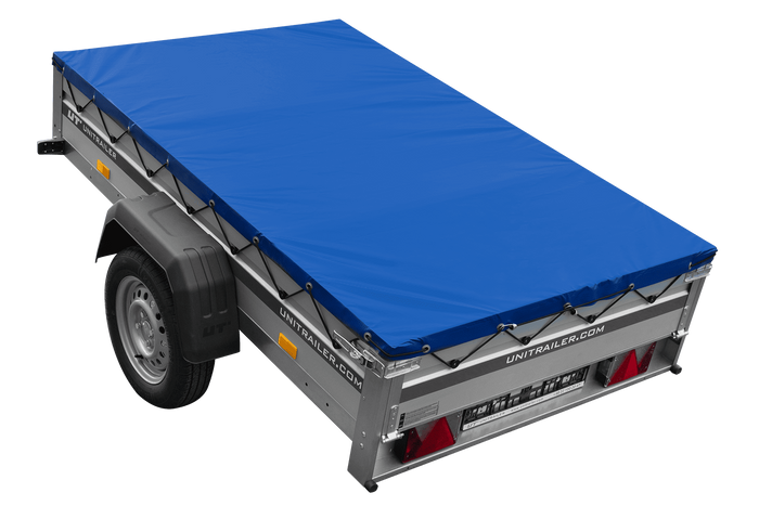 Enkelassige aanhanger met aluminium zijwanden 200x125 Unitrailer Garden 201 KIPP ALU met H-0 frame en blauwe afdekking