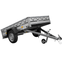 Enkelassige aanhanger met aluminium zijwanden 200x125 Unitrailer Garden 201 KIPP ALU met H-0 frame en grijze afdekking