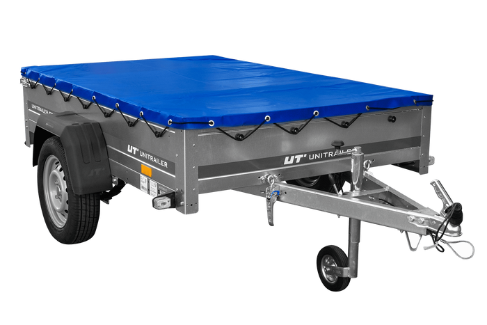 Autoaanhangwagen op veren 200x125 UNITRAILER GARDEN 201/R KIPP met H-0 frame en blauwe afdekking