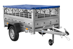 Lichte aanhanger 200x106 UNITRAILER GARDEN 200 KIPP met gaaswanden, H-0 frame en blauwe hoes