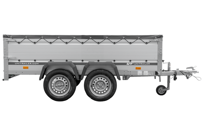 Tweeassige aanhanger met aluminium zijwanden 264x125 Unitrailer Garden 264/2 KIPP ALU met BIS-zijwanden, H-0 frame en grijze afdekking