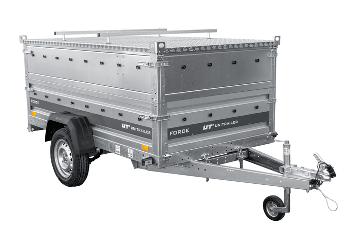 Enkelassige aanhanger op veren 230x125 UNITRAILER FORCE 230/R KIPP met BIS-zijwanden en aluminium afdekking