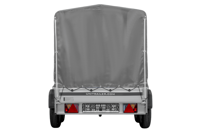 Tweeassige aanhanger met aluminium zijwanden 264x125 Unitrailer Garden 264/2 KIPP ALU met frame H-1100 en grijze afdekking