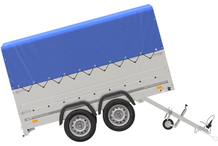 Twee-assige aanhanger 264x125 UNITRAILER GARDEN 264/2 KIPP met BIS zijwanden, H-800 frame en blauwe kap