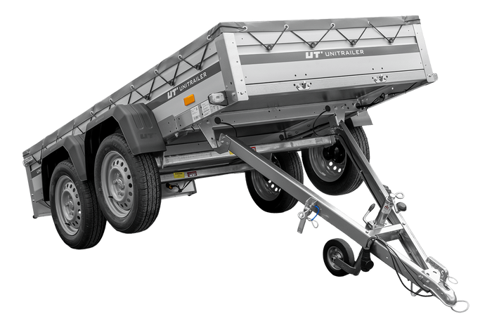 Tweeassige aanhanger met aluminium zijwanden 264x125 Unitrailer Garden 264/2 KIPP ALU met H-0 frame en grijze afdekking