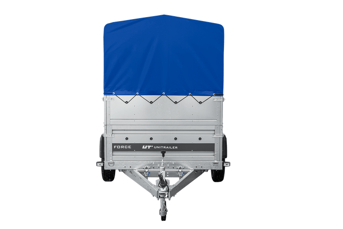Autotransporter 230x125 UNITRAILER FORCE 230 KIPP met BIS-zijwanden, H-800 frame en blauwe afdekking
