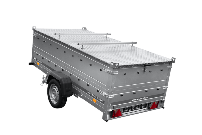 Enkelassige aanhangwagen op veren 264x125 UNITRAILER GARDEN 264/R KIPP met BIS zijwanden en aluminium afdekplaat