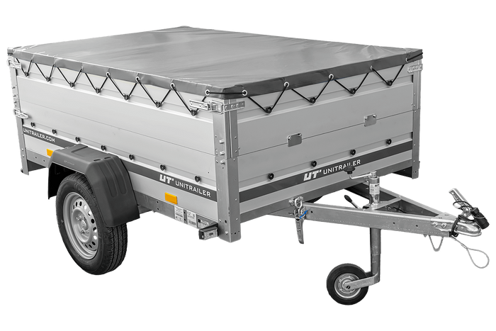 Autoaanhanger met aluminium zijwanden 200x125 Unitrailer Garden 201 KIPP ALU met BIS-zijwanden, H-0 frame en grijze afdekking