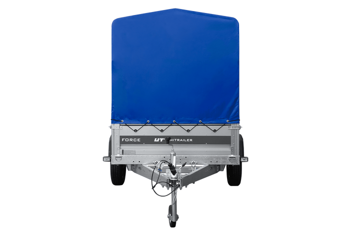 Lichte aanhanger 230x125 UNITRAILER FORCE 230 KIPP met H-1100 frame en blauwe hoes
