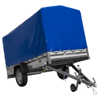 Autoaanhanger met aluminium zijwanden 264x125 Unitrailer Garden 264 KIPP ALU met H-1100 frame en blauwe afdekking
