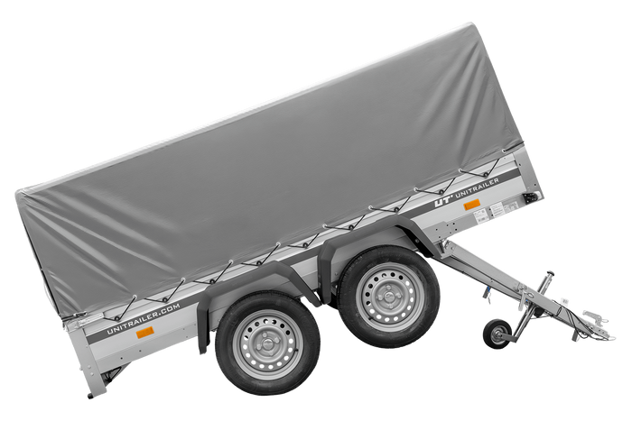 Tweeassige aanhanger met aluminium zijwanden 264x125 Unitrailer Garden 264/2 KIPP ALU met H-800 frame en grijze afdekking