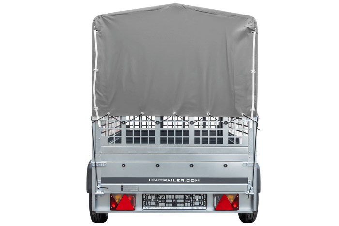 Autoaanhanger 230x125 UNITRAILER GARDEN 230 KIPP met gaaswanden, H-800 frame en grijze afdekking