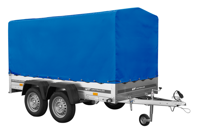 Tweeassige aanhanger 264x125 UNITRAILER GARDEN 264/2 KIPP met H-1100 frame en blauw dekzeil