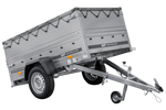 Enkelassige aanhanger 200x106 UNITRAILER GARDEN 200 KIPP met BIS-zijwanden, H-0 frame en grijze afdekking