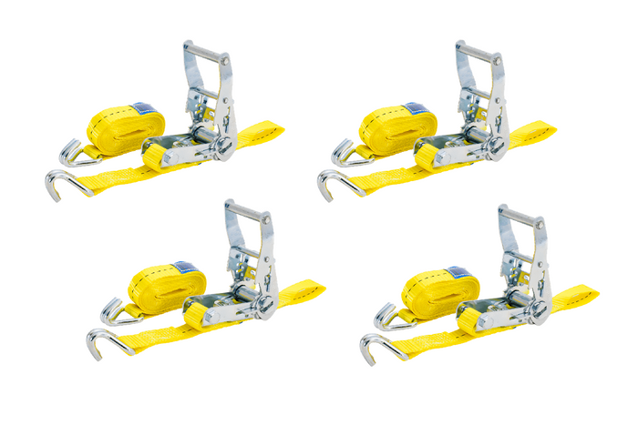 Set van vier UNITRAILER transportbanden met spaninrichting 4m/25mm/1t geel