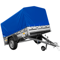 Autoaanhanger op veren met aluminium zijwanden 200x125 Unitrailer Garden 201/R KIPP ALU met H-800 frame en blauwe afdekking