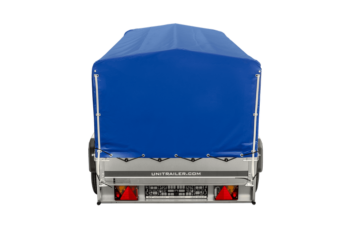 Twee-assige aanhanger 264x125 UNITRAILER GARDEN 264/2 KIPP met H-800 frame en blauwe afdekking