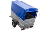 Tuinaanhanger 200 Kipp met neuswiel, BIS zijkanten, H-800 frame en blauwe hoes