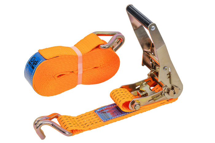 Set van vier UNITRAILER 8m/50mm/5t oranje transportbanden met spaninrichting