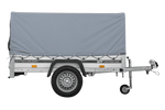 Enkelassige aanhanger met aluminium zijwanden 200x125 Unitrailer Garden 201 KIPP ALU met H-800 frame en grijze afdekking