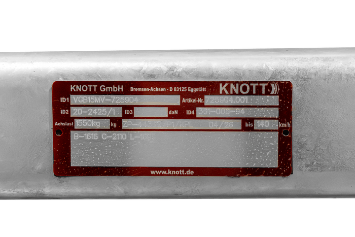 KNOTT VGB15MV geremde as voor aanhanger/drager 1550 kg 1616 mm 2110 mm 5x112