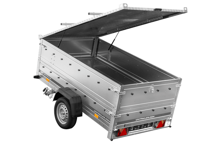 Enkelassige aanhanger 230x125 UNITRAILER GARDEN 230 KIPP met BIS-zijwanden en aluminium afdekking