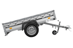 Enkelassige aanhanger op veren met aluminium zijwanden 200x125 Unitrailer Garden 201/R KIPP ALU met H-0 frame en grijze afdekking