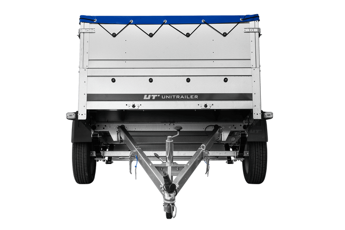 Lichte aanhangwagen op veren 200x125 UNITRAILER GARDEN 201/R KIPP met BIS zijwanden, H-0 frame en blauw zeil
