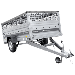 Enkelassige aanhanger op veren 264x125 UNITRAILER FORCE 264/R KIPP met gaaswanden, H-0 frame en grijs dekzeil