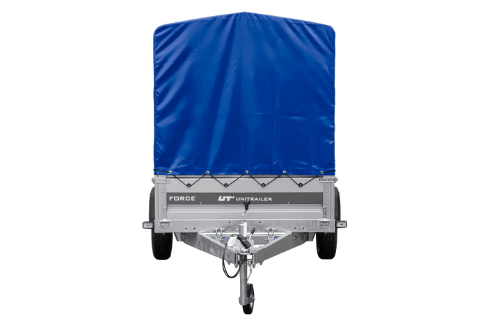 Autotrailer 264x125 UNITRAILER FORCE 264 KIPP met H-1100 frame en blauwe hoes
