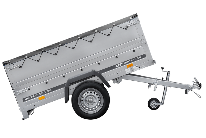 Autoaanhanger 200x106 UNITRAILER GARDEN 200 KIPP met BIS-zijwanden en grijze afdekking