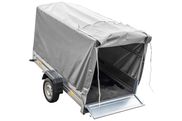 Enkelassige aanhanger 230x125 UNITRAILER GARDEN 230 KIPP met H-1100 frame en grijze afdekking