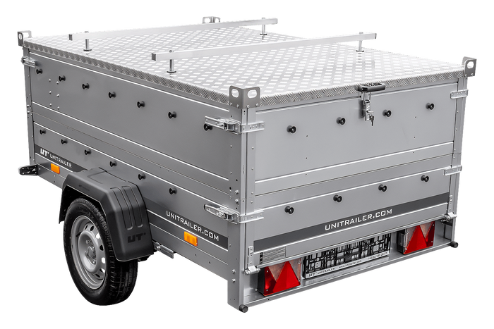 Enkelassige aanhangwagen op veren 230x125 UNITRAILER GARDEN 230/R KIPP met BIS zijwanden en aluminium afdekplaat