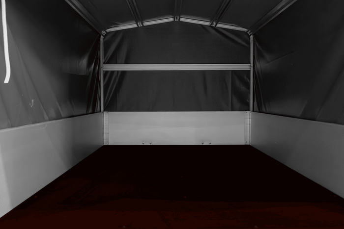 Enkelassige aanhanger met aluminium zijwanden 230x125 Unitrailer Garden 230 KIPP ALU met H-800 frame en grijze afdekking