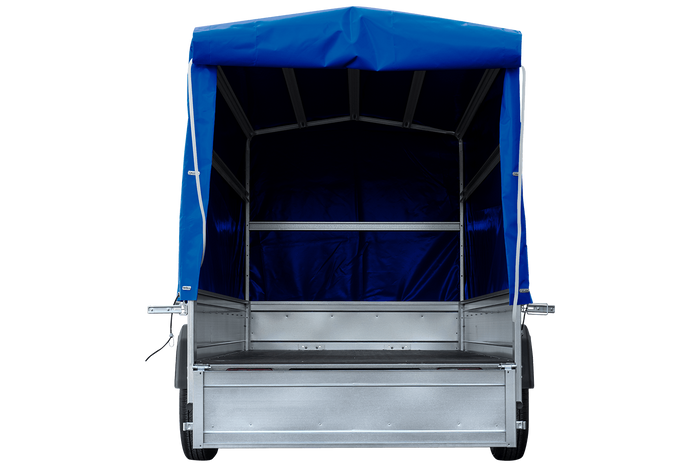 Autoaanhanger 264x125 UNITRAILER GARDEN 264 KIPP met H-1100 frame en blauwe hoes