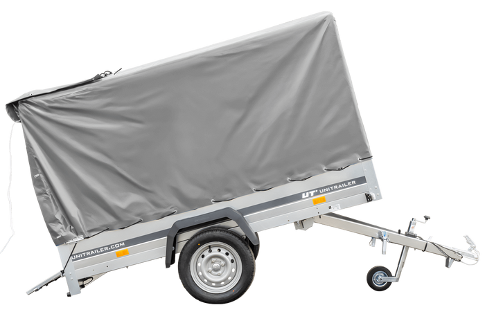 Enkelassige aanhanger 230x125 UNITRAILER GARDEN 230 KIPP met H-1100 frame en grijze afdekking