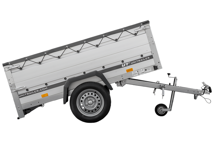 Autoaanhanger met aluminium zijwanden 200x125 Unitrailer Garden 201 KIPP ALU met BIS-zijwanden, H-0 frame en grijze afdekking